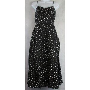 On 34th Women's 100% Cotton Sleeveless Corset Midi Dress, Black Polka Dot, XXS